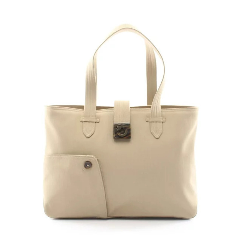 Salvatore Ferragamo Gancini Tote Bag Canvas Beige Cream